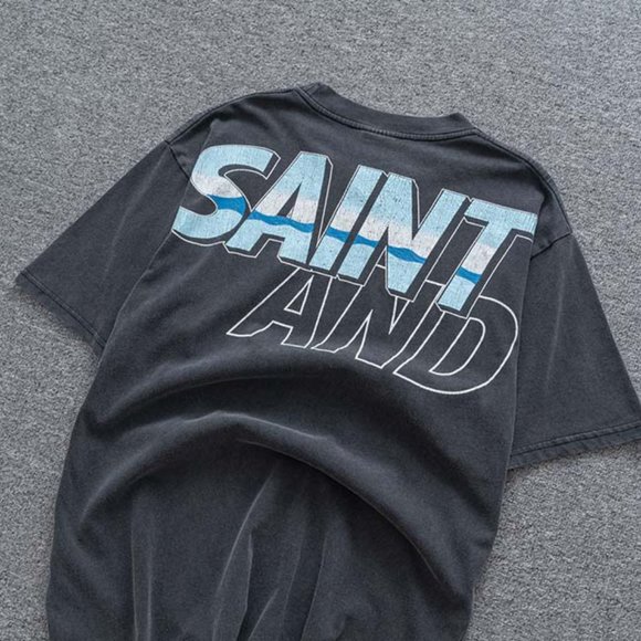 Saint Michael x WIND AND SEA Classic Blue Letter Logo Short Sleeves Black - Picture 3 of 12